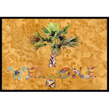 Carolines Treasures Carolines Treasures 8709MAT Welcome Palm Tree On Gold Indoor & Outdoor Mat; 18 x 27 in. 8709MAT